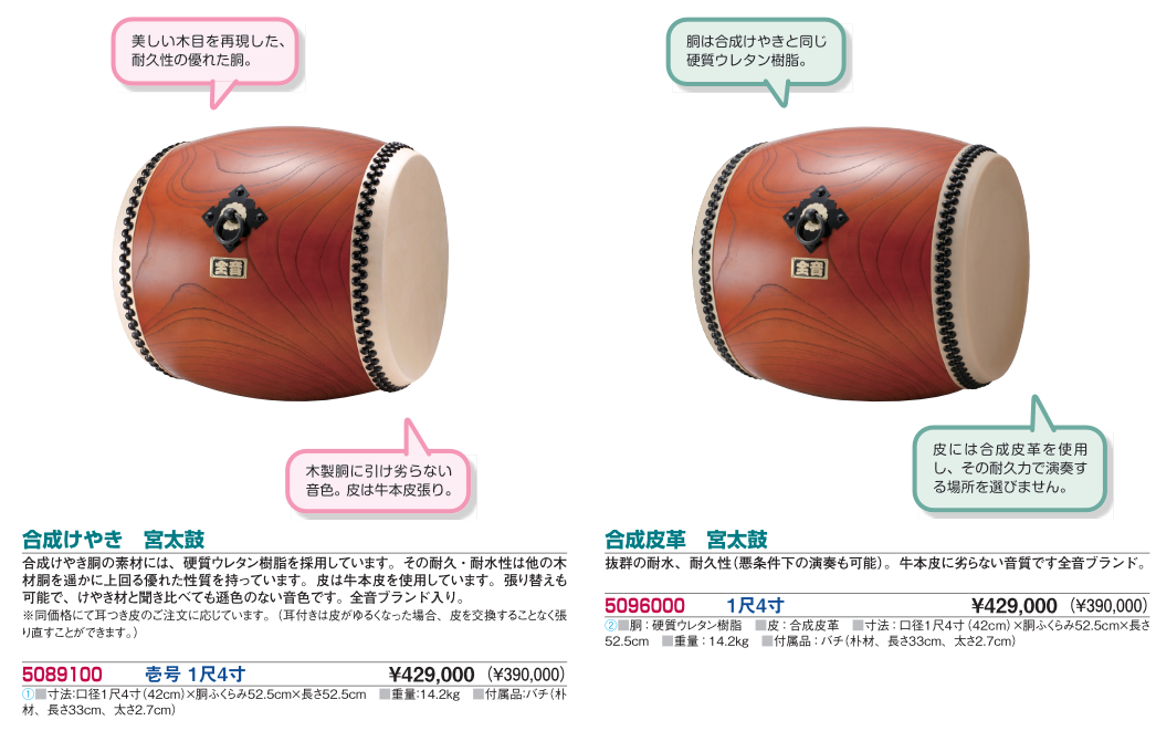 宮太鼓　合成けやき　合成皮革