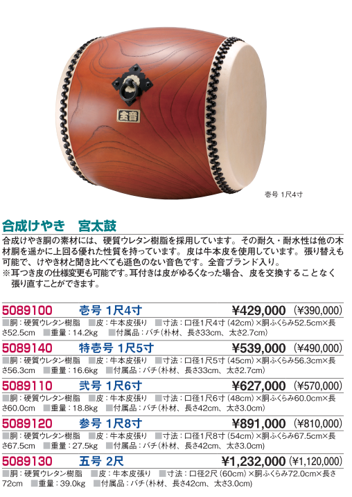 合成けやき・合成皮革長胴太鼓